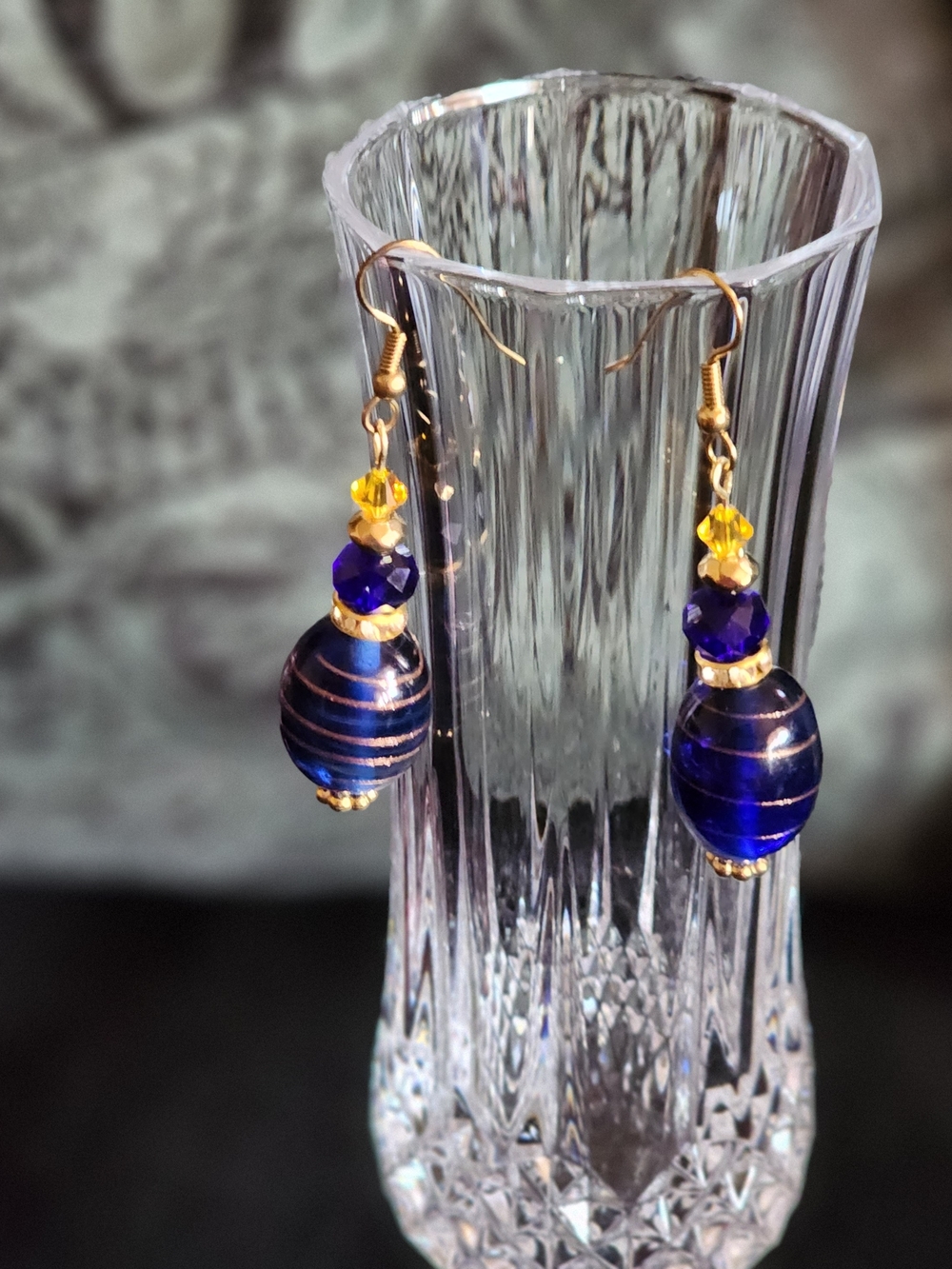 Hand Assembl Blue Glass Swarovski Bead Drop Earrings *MEFY Made Especially 4 You